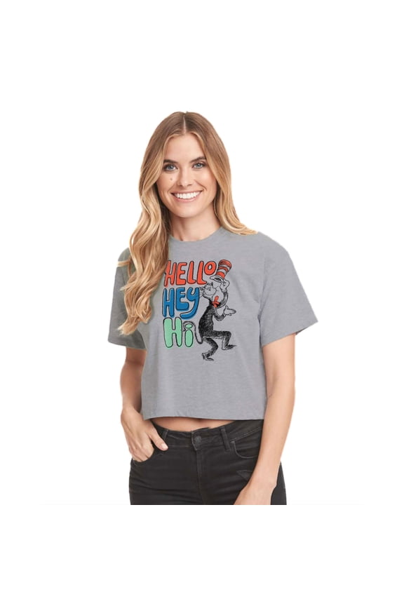 - Hello Hey Hi - Juniors Cropped Cotton Blend T-Shirt