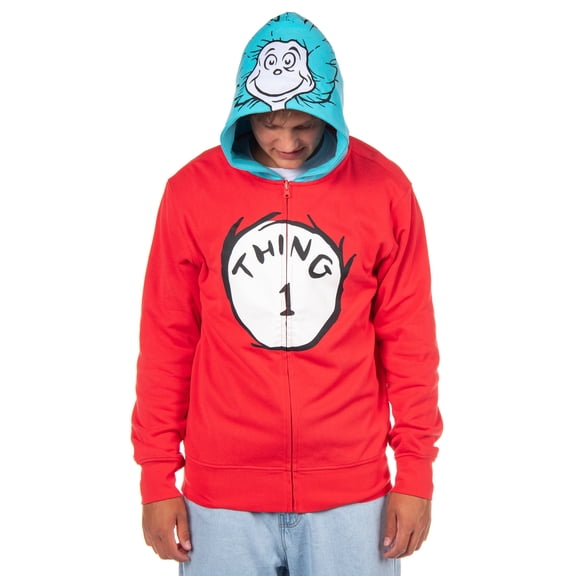 Dr. Seuss Hoodie Men's Thing 1 Thing 2 Reversible Zip Up Costume Sweatshirt