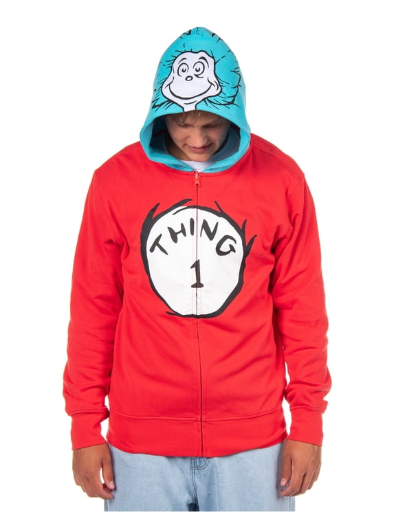 Dr. Seuss Hoodie Men's Thing 1 Thing 2 Reversible Zip Up Costume Sweatshirt