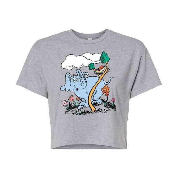 Dr. Seuss - Horton Hatches the Egg - Trees and Flowers - Easter - Juniors Cropped Cotton Blend T-Shirt