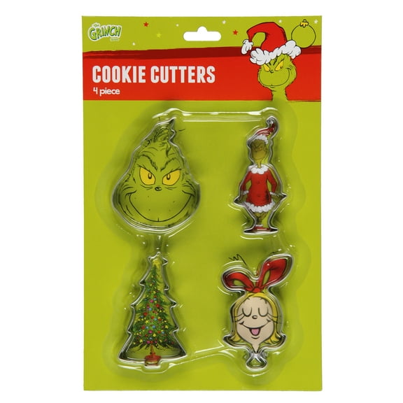 Dr Seuss How The GRINCH Stole Christmas Character Shape 4-Piece Holiday Cookie Cutters for Kitchen Baking Cooking