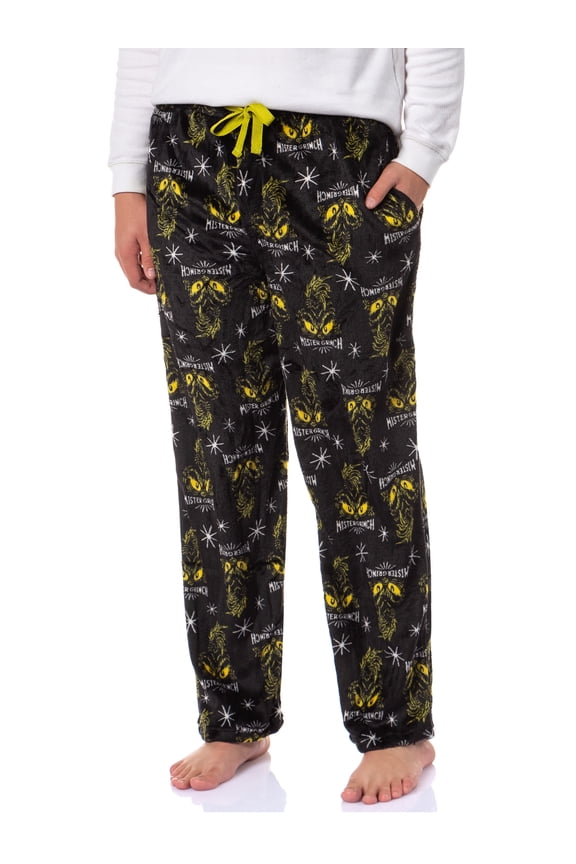 Dr Seuss How The Grinch Stole Christmas Mister Grinch Grumpy Eyes Holiday Soft Warm Plush Fleece Men's Pajama Pants