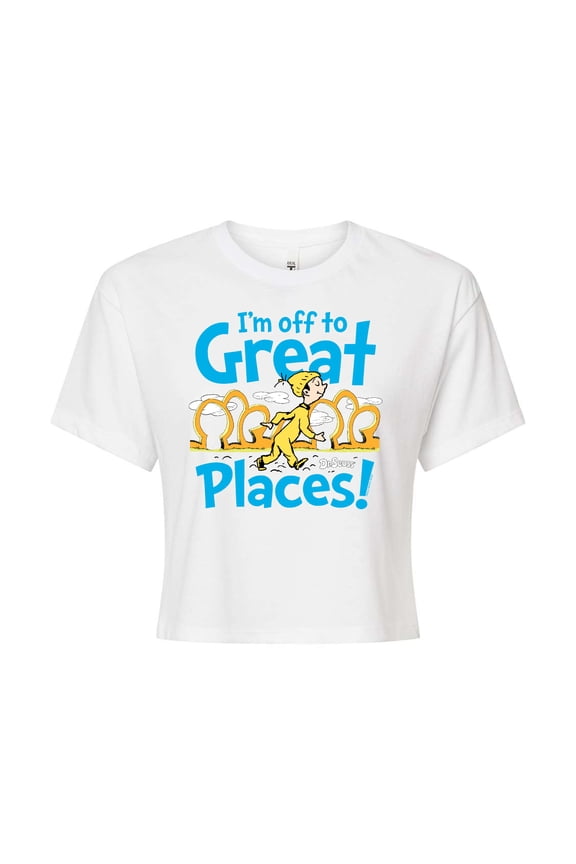 - I'm Off To Great Places - Juniors Cropped Cotton Blend T-Shirt