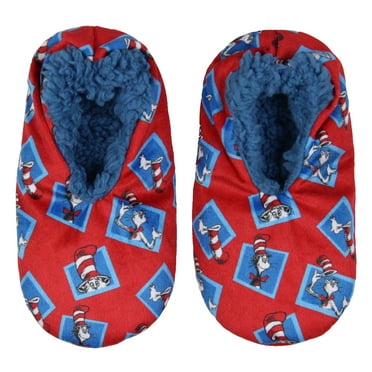 Dr. Seuss Kids Cat in The Hat Slipper Socks No-Slip Sole For Boys or Girls