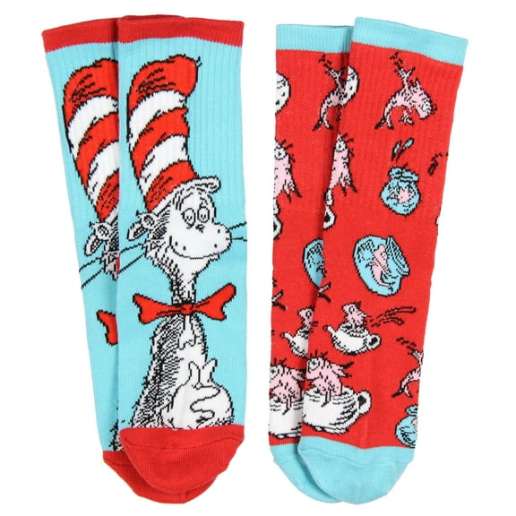 Dr. Seuss, Kids Socks, 2 Pack Cat in the Hat and Fish Crew Socks (Little Kids & Big Kids)