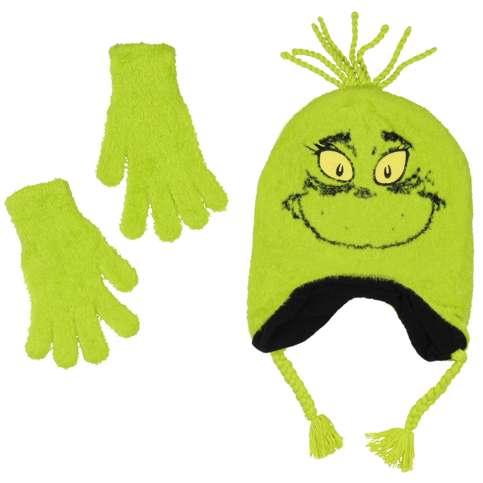 Dr. Seuss Kids The Grinch Costume Laplander Beanie And Glove Set For ...