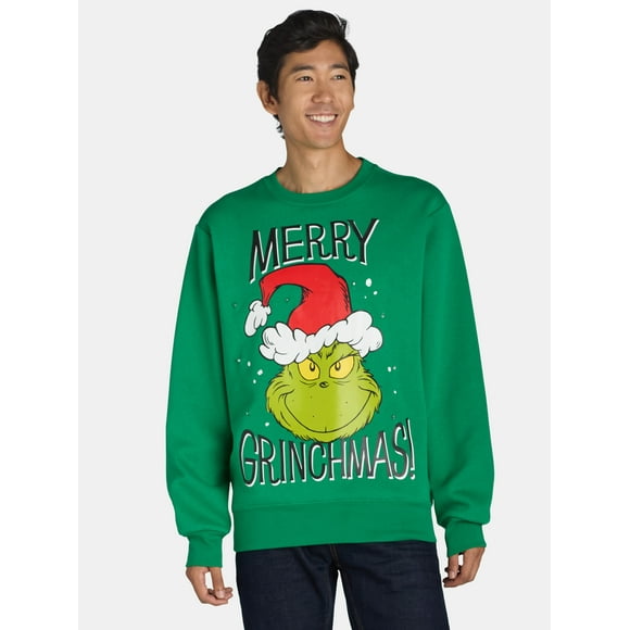 Dr. Seuss Men's & Big Men's The Grinch Smiley Graphic Sweatshirt, Sizes XS-3XL