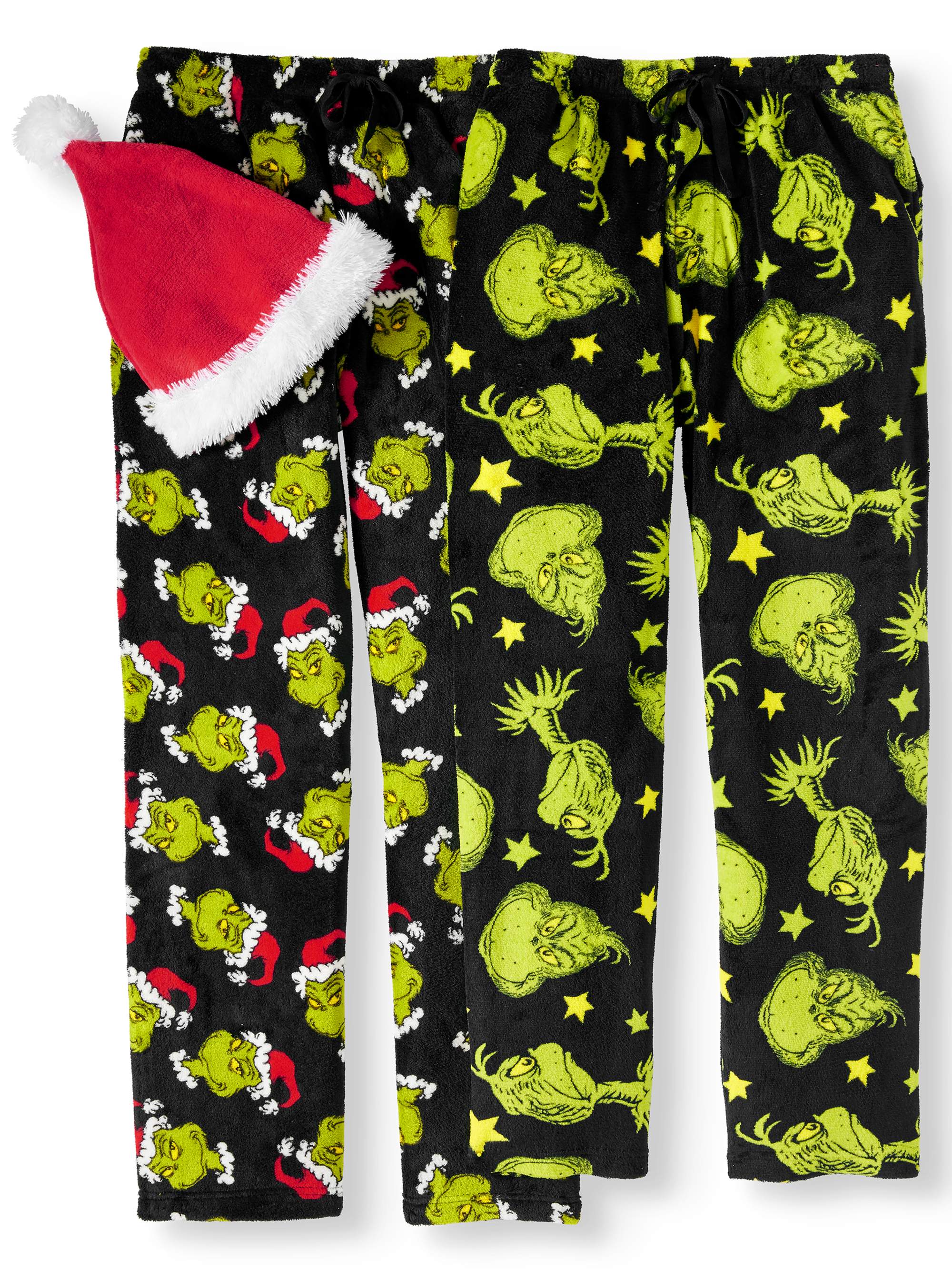 Dr. Seuss Men's Grinch 2-Pack Pajama Pant with Santa Hat - Walmart.com