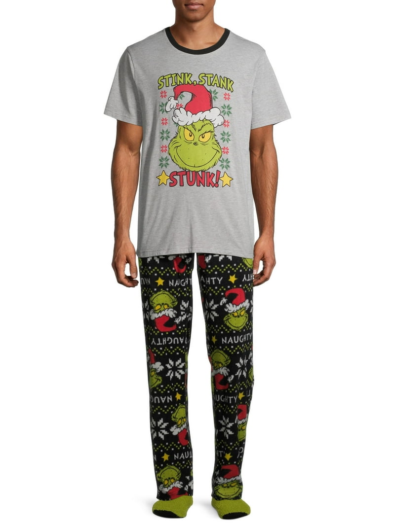 Seuss Men's Grinch 3-Piece Pajama Set with Socks