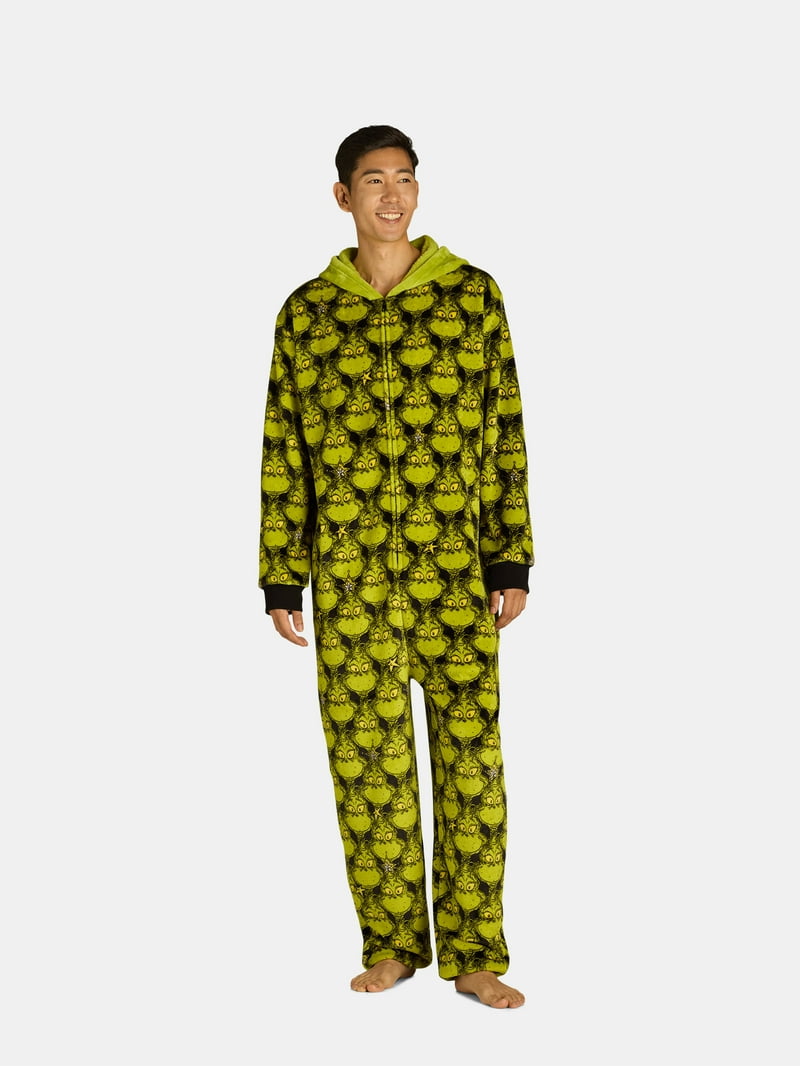 Dr. Seuss Men's Grinch Onesie Pajamas, Superminky Fleece, Sizes S