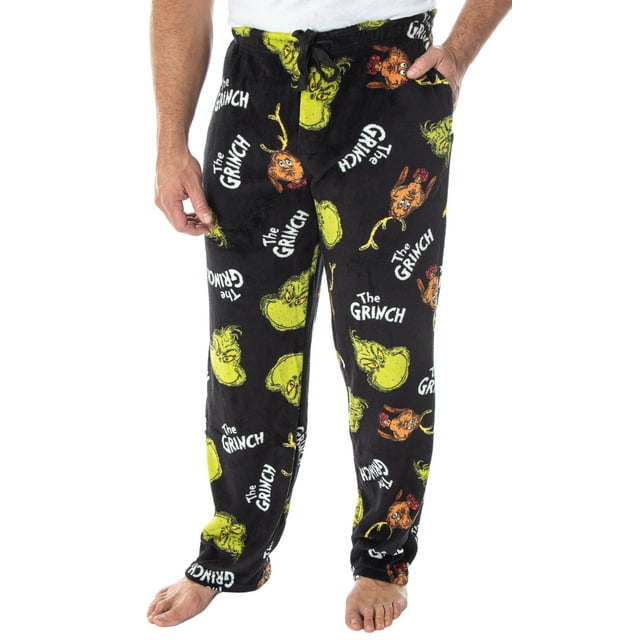 Dr. Seuss Men's The Grinch Sneaky Face Fleece Plush Pajama Pants ...