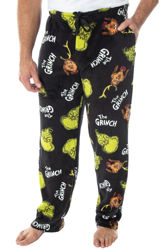 Dr. Seuss Men's The Grinch Sneaky Face Fleece Plush Pajama Pants