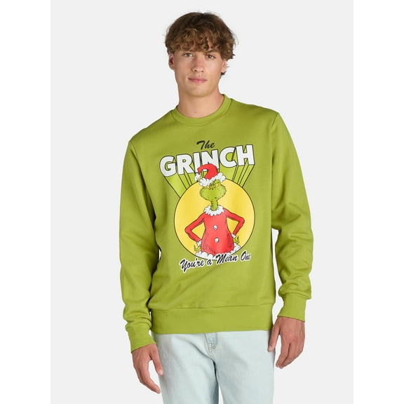 Dr. Seuss Men's and Big Men's Grinch Retro Graphic Sweatshirt, Sizes S-3XL