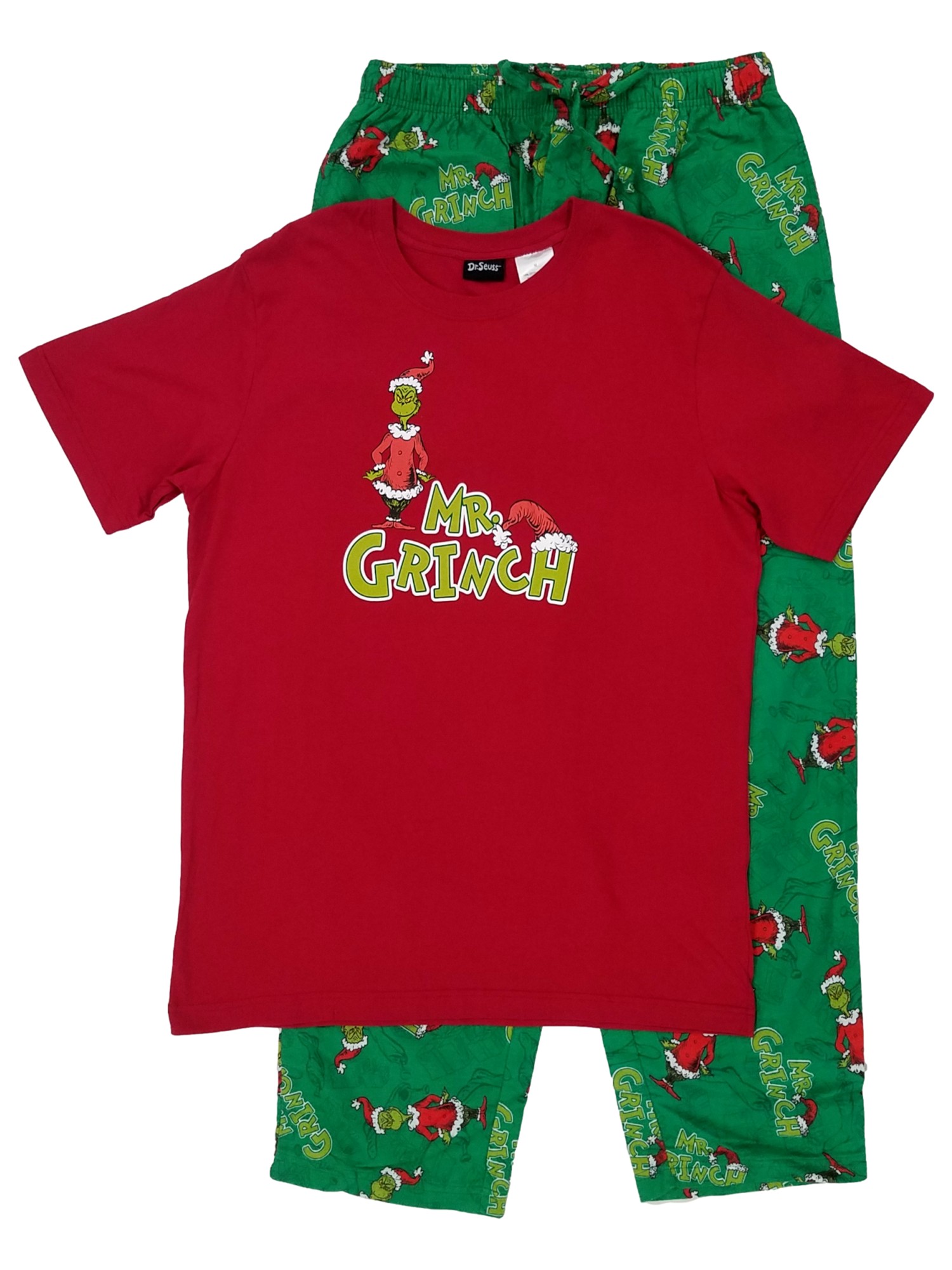 Dr. Seuss Mens 2Piece The Grinch TShirt & Flannel Pant Sleepwear