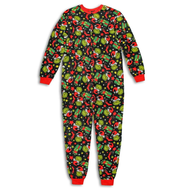 Dr. Seuss Mens Dr Seuss Grinch Merry Whatever Drop Seat Guys Onesie Union Suit Small