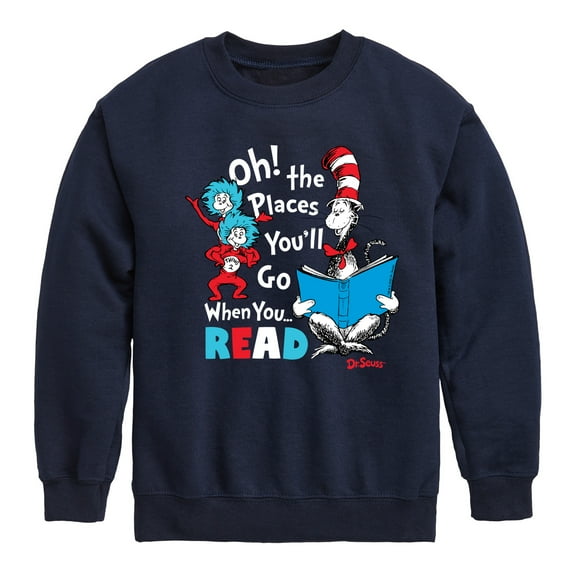 Dr. Seuss - Oh! Places You'll Go When You Read - Toddler And Youth Crewneck Fleece Sweatshirt