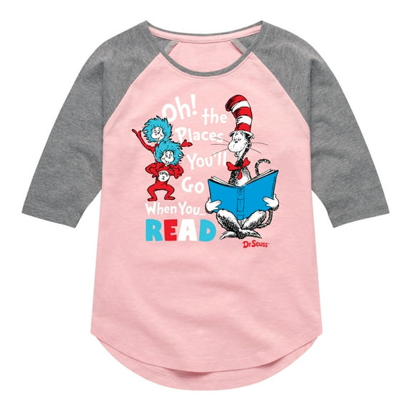 Dr. Seuss - Oh Places Youll Go When You Read - Toddler And Youth Girls Raglan Graphic T-Shirt