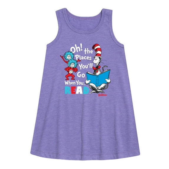 Dr. Seuss - Oh Places Youll Go When You Read - Toddler and Youth Girls A-line Dress