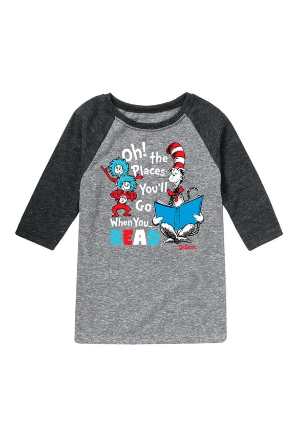 - Oh Places Youll Go When You Read - Youth Raglan Graphic T-Shirt