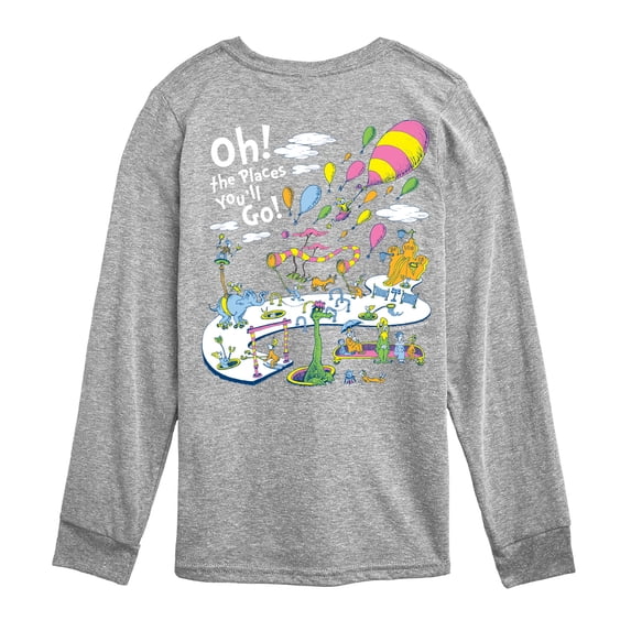 Dr. Seuss - Oh The Place You'll Go Illustrations - Youth Boys Long Sleeve Graphic T-Shirt