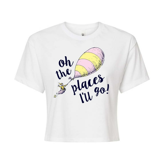 Dr. Seuss - Oh The Places I'll Go Balloon - Juniors Cropped Cotton Blend T-Shirt
