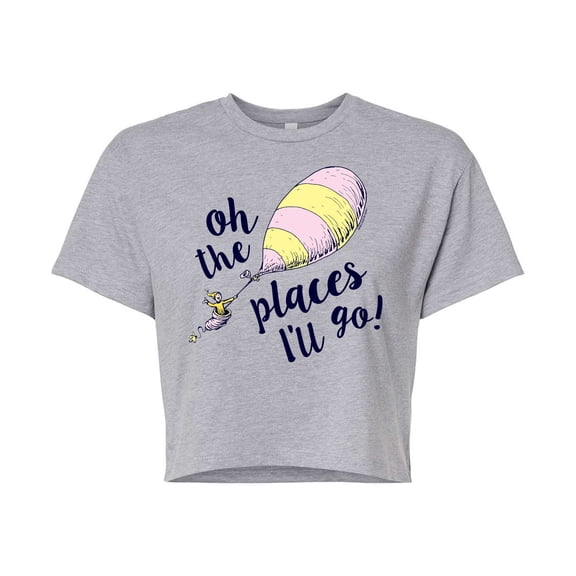 Dr. Seuss - Oh The Places I'll Go Balloon - Juniors Cropped Cotton Blend T-Shirt