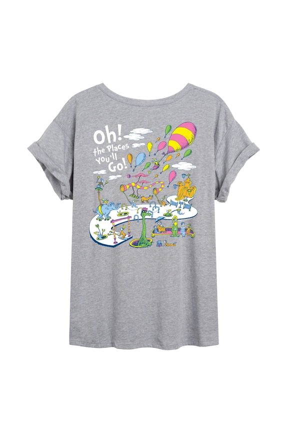 - Oh! The Places You'll Go Scene - Juniors Oversized Graphic T-Shirt