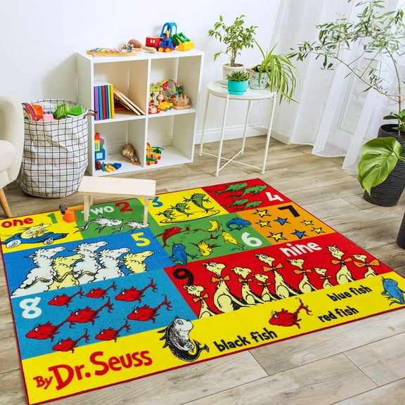 Dr Seuss Kids Digital Dr Seuss One Fish Counting Dr Seuss Youth Printed Counting Indoor Area Rug, 4x6