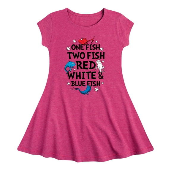Dr. Seuss - Red, White and Blue Fish - Toddler And Youth Girls Fit And Flare Dress
