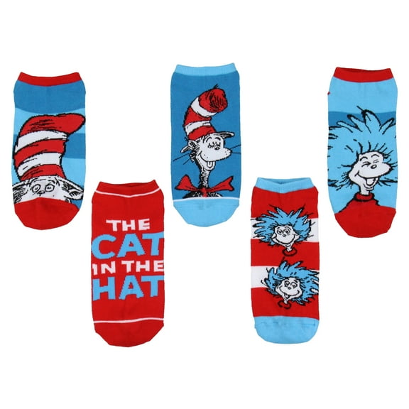 Dr. Seuss Socks Adult Cat In The Hat Thing 1 Thing 2 Low Cut Ankle Socks 5 Pack For Men and Women