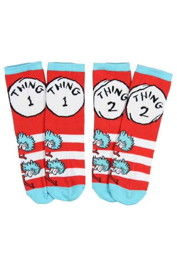 Dr. Seuss Socks Kids Cat In The Hat Thing 1 Thing 2 Pack Crew Socks For Boys or Girls