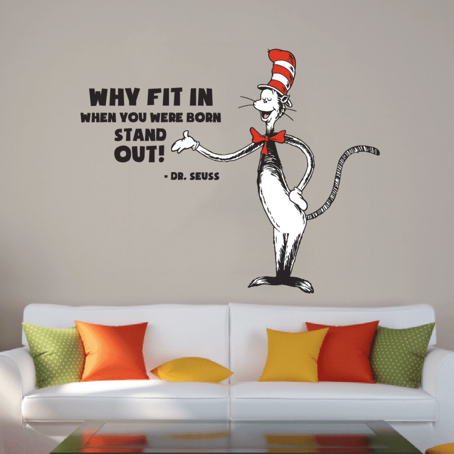 Dr Seuss The Cat in the Hat Classic Standing Quotes Character Wall Art