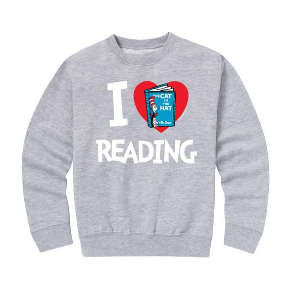 Dr. Seuss - The Cat In The Hat Book Cover I Love Reading - Toddler And Youth Crewneck Fleece Sweatshirt