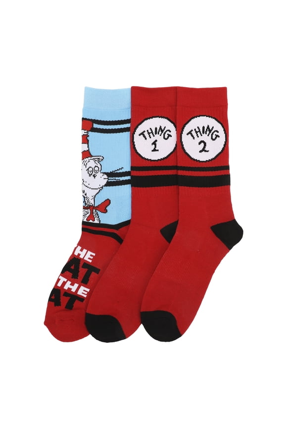Dr. Seuss The Cat In The Hat Character Logos Mens 3-Pair Pack Casual Crew Socks
