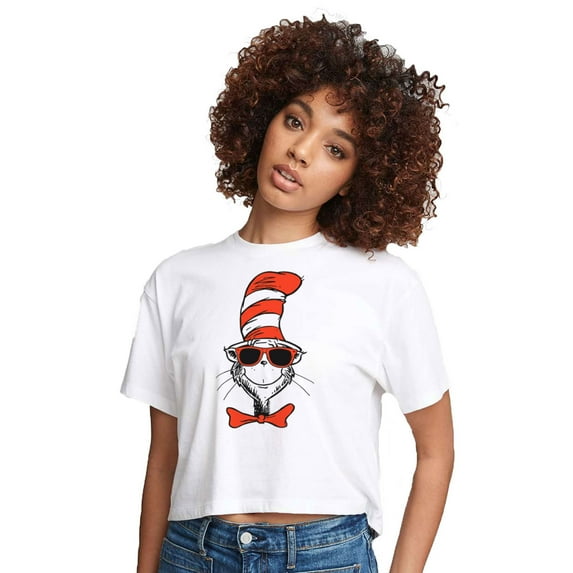 Dr. Seuss - The Cat In The Hat Cool Shades - Juniors Cropped Cotton Blend T-Shirt