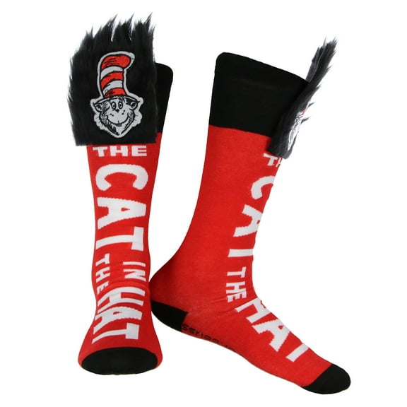 Dr. Seuss The Cat In The Hat Fuzzy Top Adult Knee-High Socks OSFM