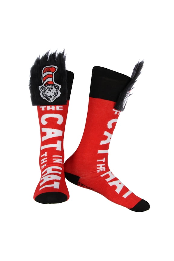 Dr. Seuss The Cat In The Hat Fuzzy Top Adult Knee-High Socks OSFM