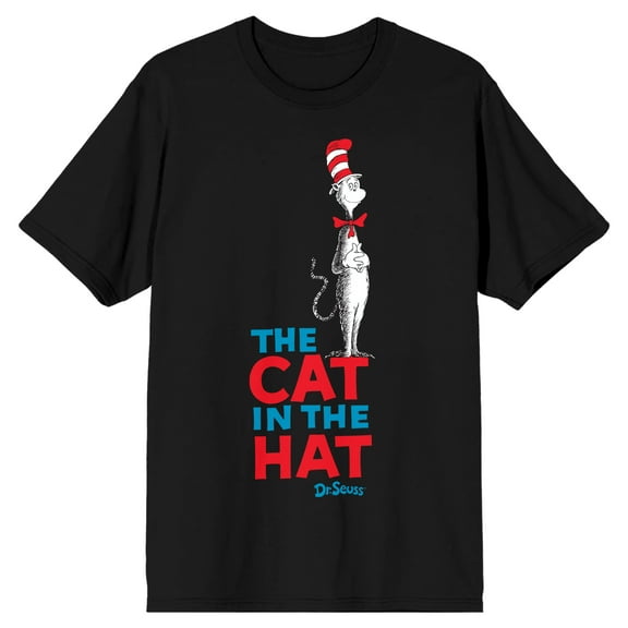 Dr. Seuss The Cat In The Hat Title Text Adult Black Crew Neck Short Sleeve T-shirt-Medium