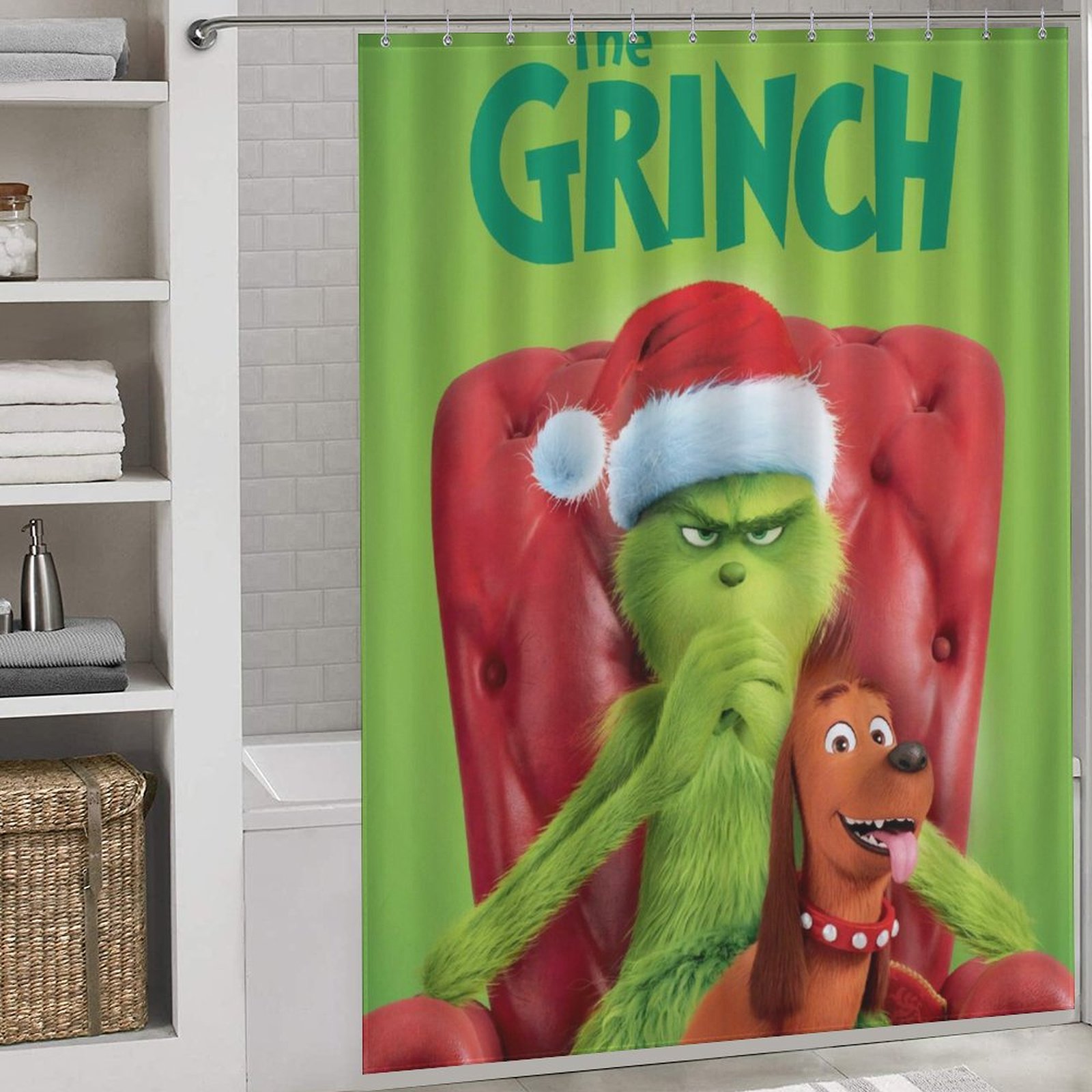Dr. Seuss' The GRINCH Shower Curtain for Bathroom with 12 Hooks,Bath