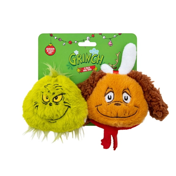 Dr. Seuss' The Grinch! 2-Piece Grinch and Max Plush Dog Toys, Green and Brown