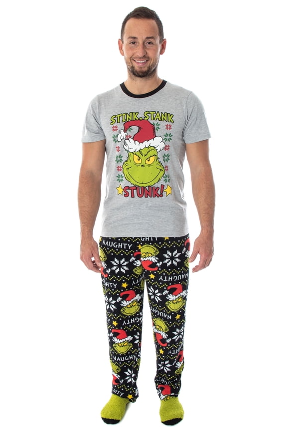 Dr. Seuss The Grinch Stink, Stank, Stunk! 3 Piece Gift Pajama Set - Fleece Pajama Pants, Shirt, And Cozy Socks