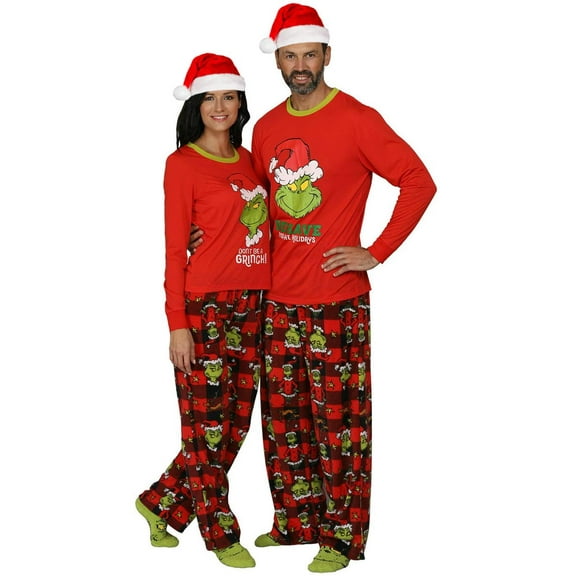 Dr. Seuss The Grinch 4-Piece Men Pajama Set, Santa Hat Included, Men, Size: Small