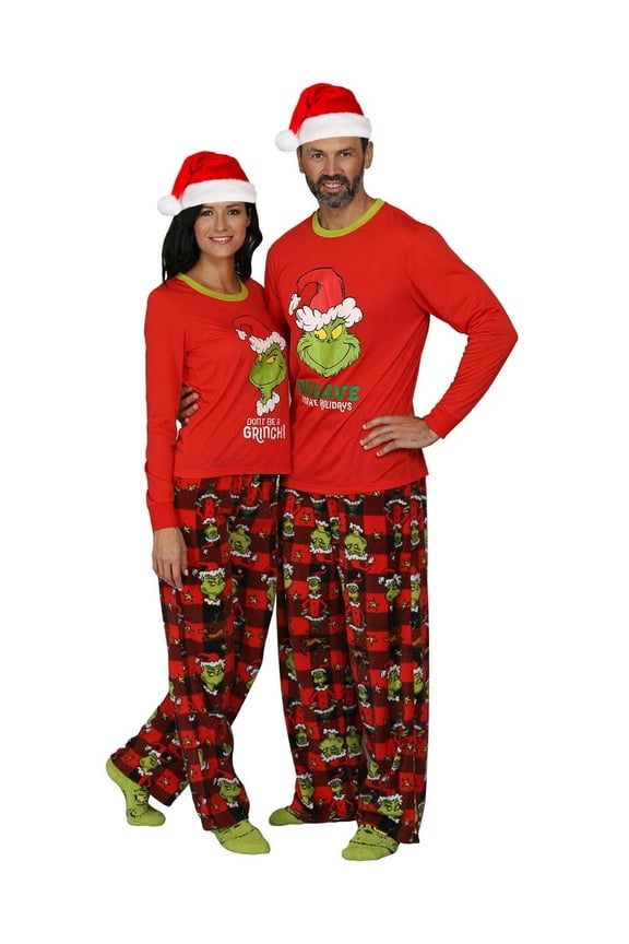 The Grinch 4-Piece Men Pajama Set, Santa Hat Included, Men, Size: Small