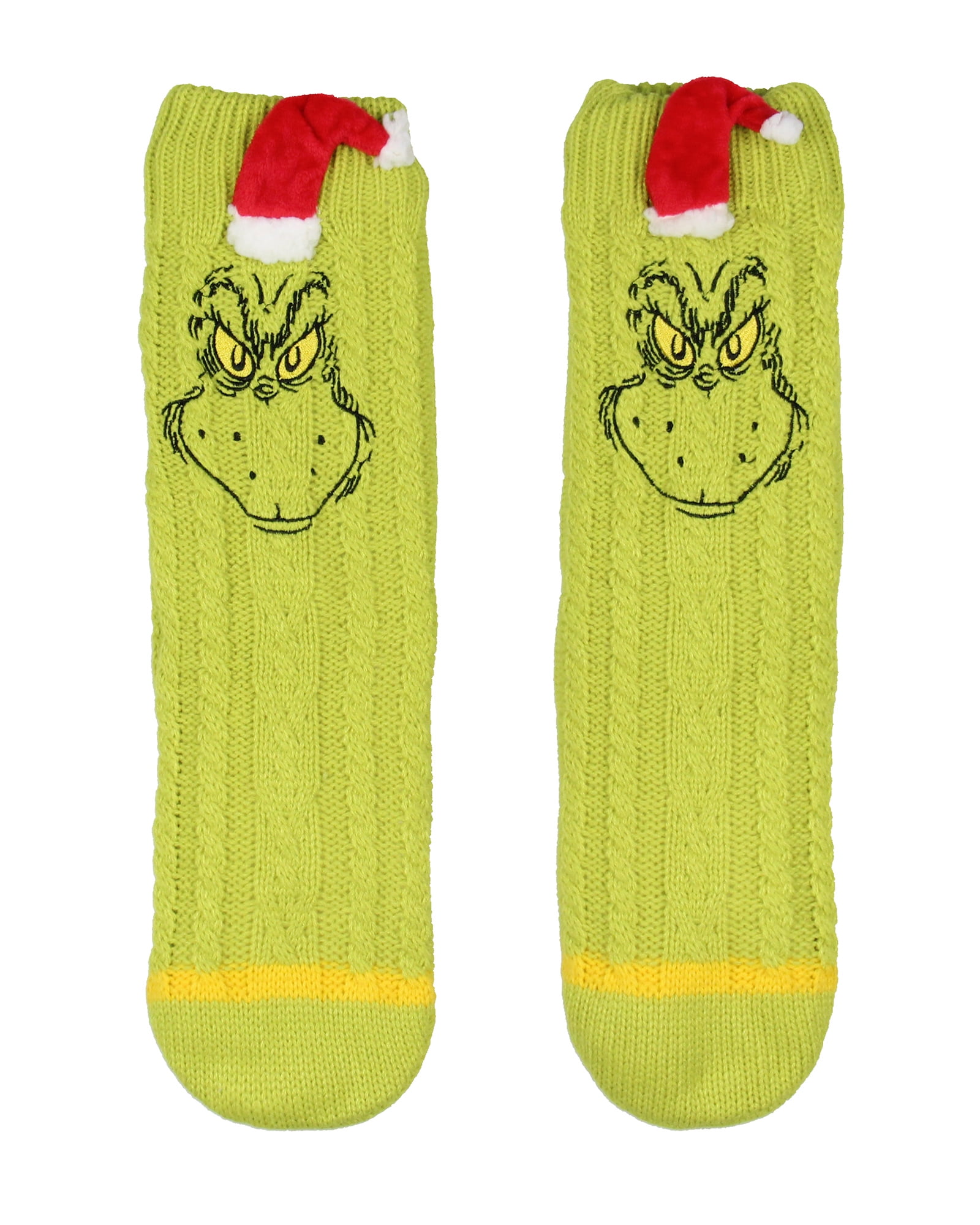 Dr Seuss The Grinch Adult Sherpa Sweater Knit Slipper Socks For Men and