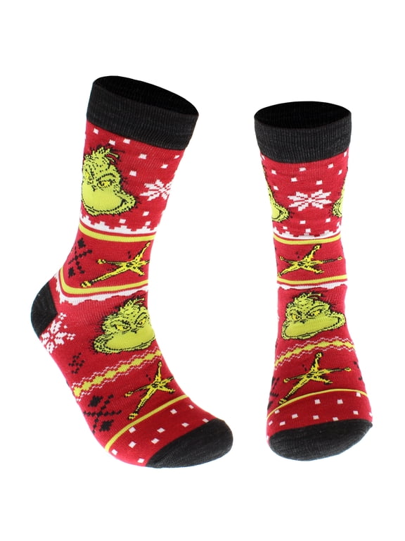 Dr Seuss The Grinch Adult Ugly Sweater Grinchmas Holiday Crew Socks 1 Pair