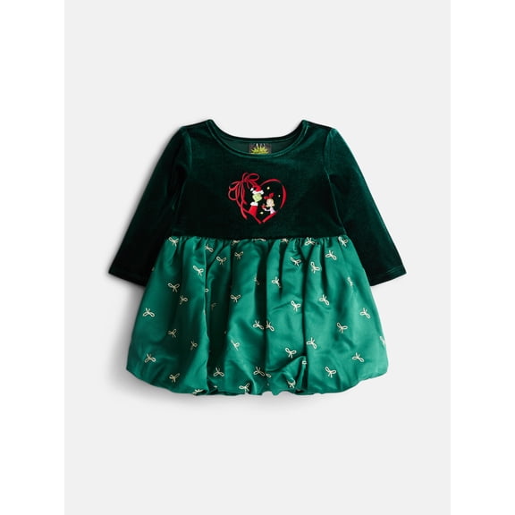Dr. Seuss The Grinch Baby Girls Holiday Velvet Dress, Grinch and Cindy Lou, Size 0-24M