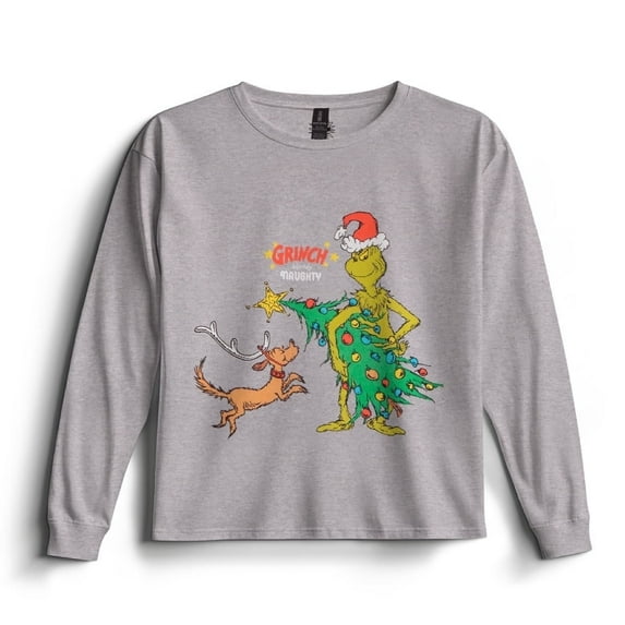Dr. Seuss The Grinch Boy's Christmas T-Shirt - Crewneck Pullover Long Sleeve Holiday Tee for Kids (Sizes 4-20)