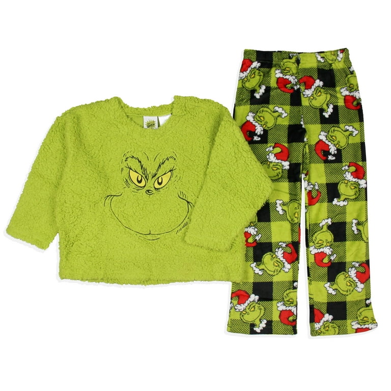 Dr. Seuss The Grinch Boy s Santa Plaid Plush Fleece Kids Pajama Sleep Set 8 Walmart