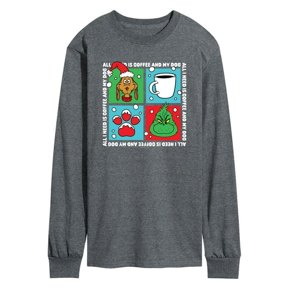 Dr. Seuss The Grinch - Christmas - All I Need Is Coffee & My Dog - Men's Long Sleeve T-Shirt