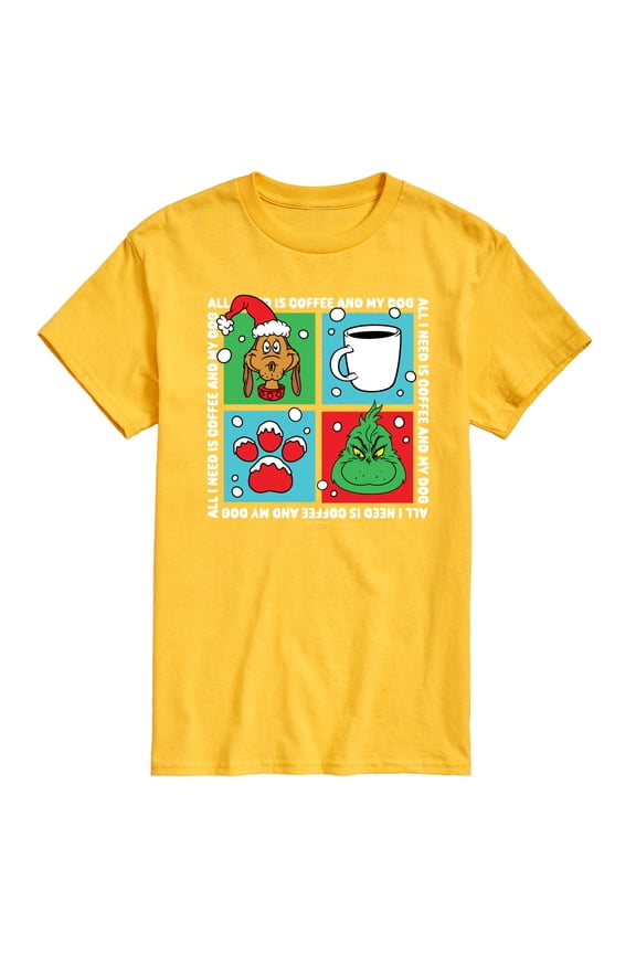 Dr. Seuss The Grinch - Christmas - All I Need Is Coffee & My Dog - Men's Short Sleeve Graphic T-Shirt
